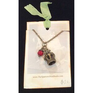 Necklace Brass Crown Clergy Hat Red Bead King Boho 3D King Queen Mixed Media 3D